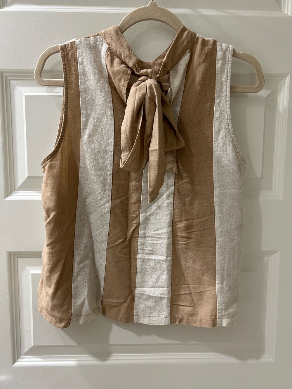 THML Sleeveless Vertical Stripe Tank in Cream and Tan - Picture 2 of 2